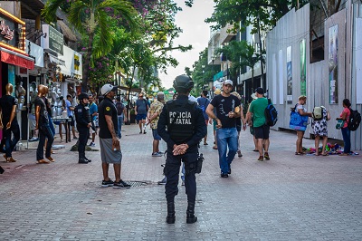 Armed police on the streets of Playa del Carmen, Mexico