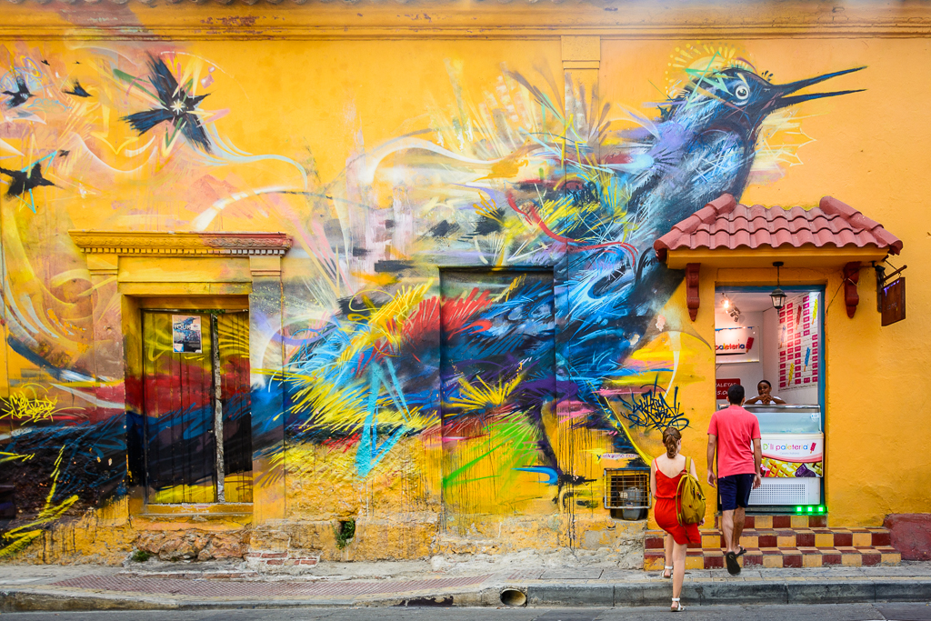 Murals and streets of Getsemani in Cartagena, Colombia